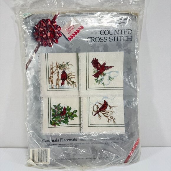 Christmas Placemats Counted Cross Stitch Kit Cardinals Birds Holiday Decor - Picture 2 of 4